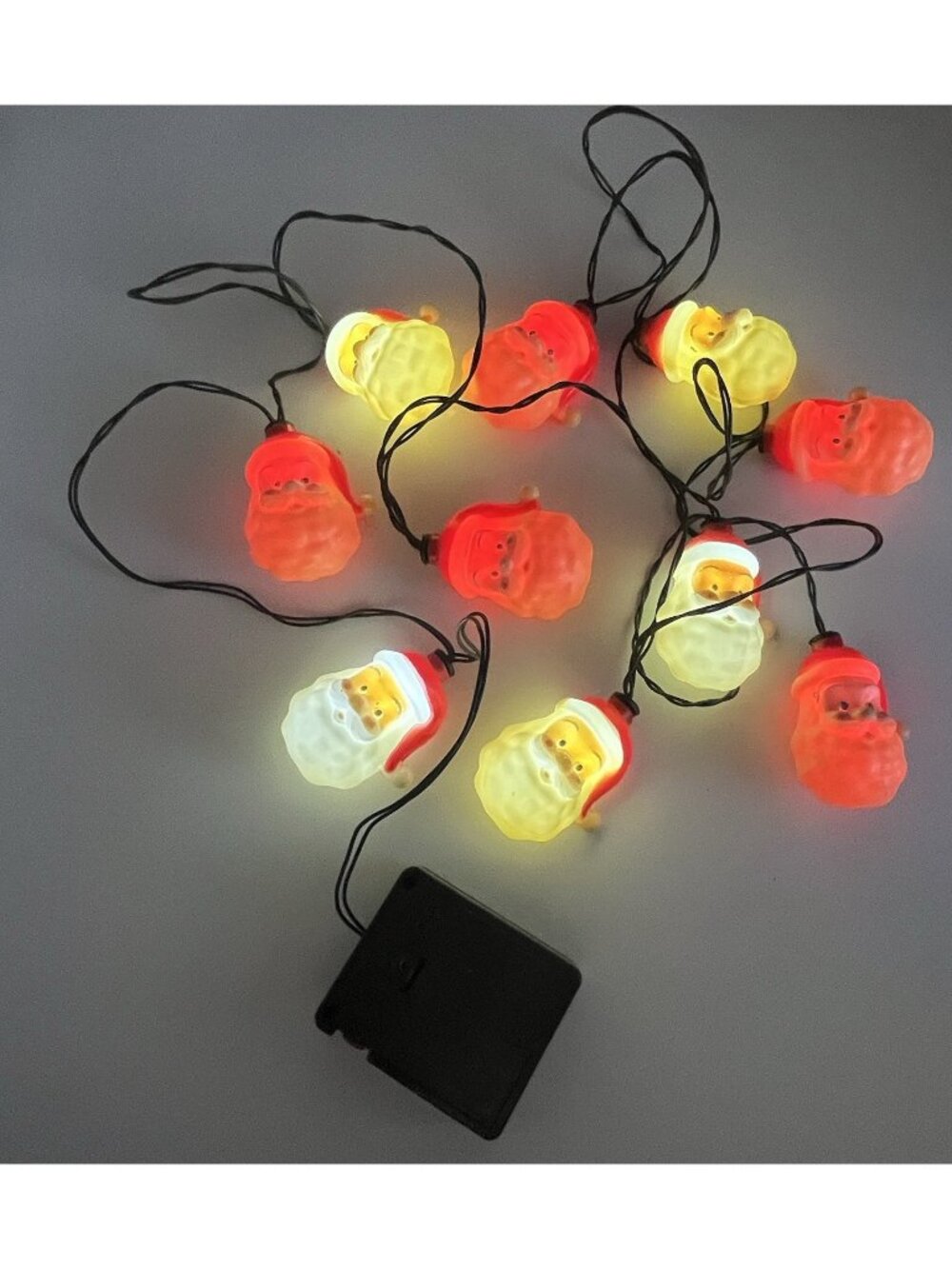Vintage Gemmy Santa Claus Head Christmas String Lights Plastic Blow Mold Kitschy